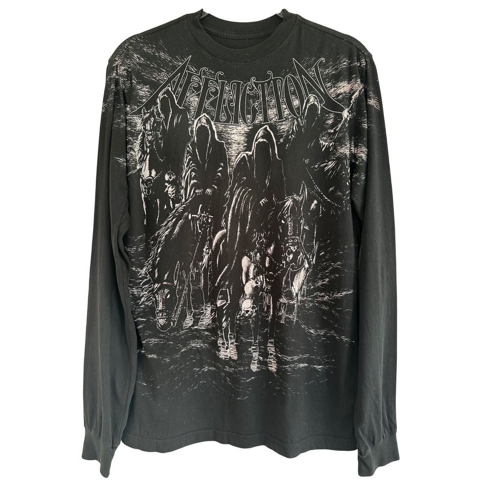 Affliction Four Horsemen Grim Reaper Shirt Mens M Black Long Sleeve Goth Grunge